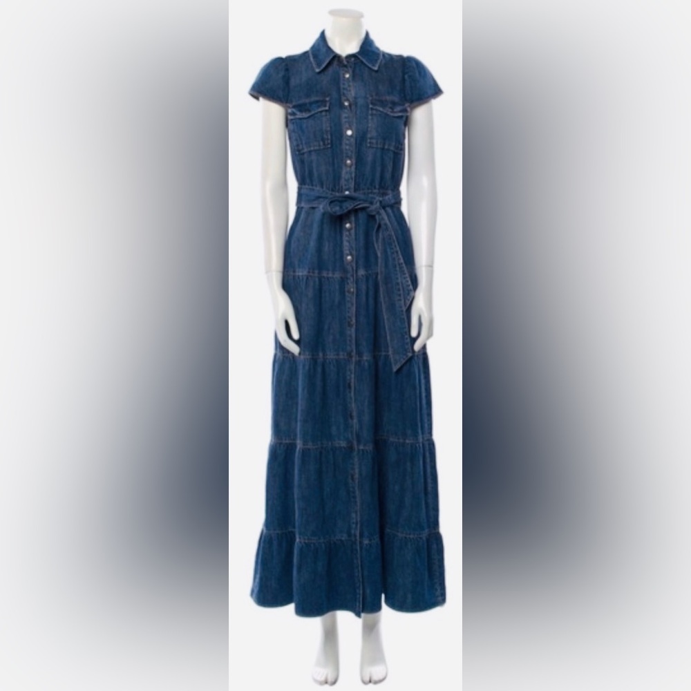 Alice + Olivia Denim Button-Front Tiered Maxi Dress - size 8 in mint condition